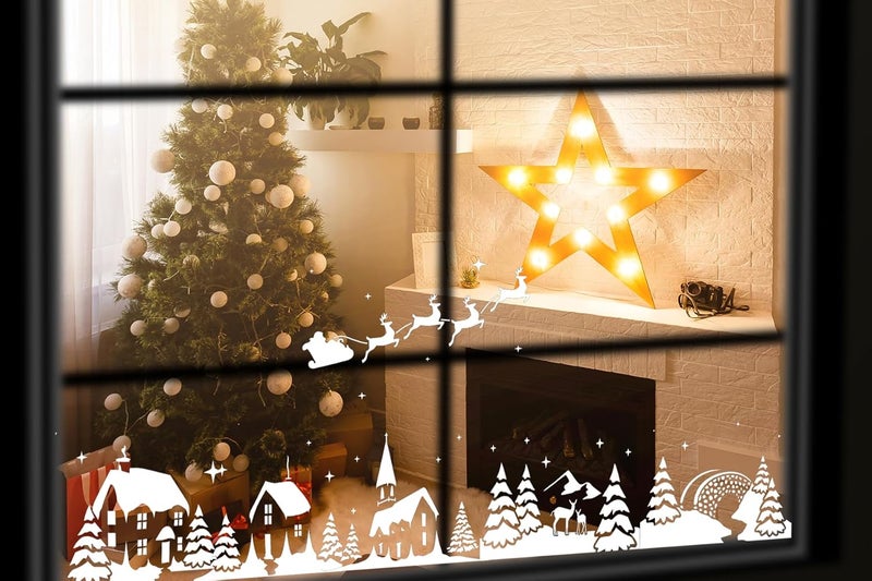 SUNVERSE Christmas Stencils for Window Glass Large Christmas Window Stencil Reusable 58.5” Winter Forest House Village Holiday Stencils for Painting on Window Glass Wall Doormat Wood - Image 3